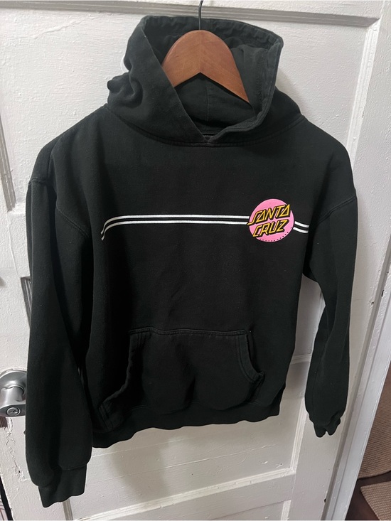 Santa Cruz Skateboards Jackets & Blazers - Santa Cruz Skateboards Black Hoodie with Pink Logo and White Stripes